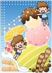 girl and boy on giant ice cream