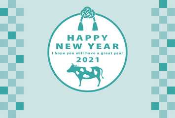 Naklejka premium 2021年丑年 あわじ結びの年賀状テンプレート