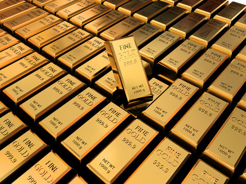 gold treasure bars many rich background - 3d rendering