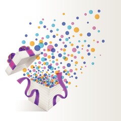 balls bursting out of a present box