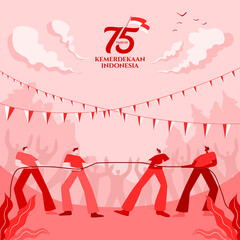 Indonesia independence day greeting card with traditional games concept illustration. 75 tahun kemerdekaan indonesia translates to 75 years Indonesia independence day