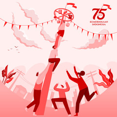 Indonesia independence day greeting card with traditional games concept illustration. 75 tahun kemerdekaan indonesia translates to 75 years Indonesia independence day