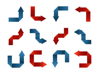Origami arrow blue and red on white background, Set of arrows collection, Vector illustration.