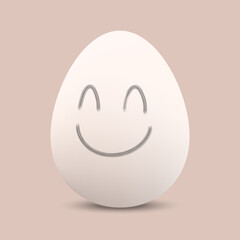 Happy egg, Hand drawn smile on white eggshell, Happy easter holiday, Vector illustration.