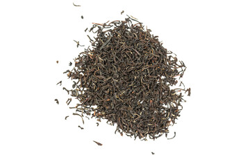 Leaves of black premium dry tea on a white background