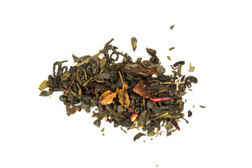  Leaves of Chinese Dry Tea Top Grade with Goji Berries and Powdered Acai on White Background