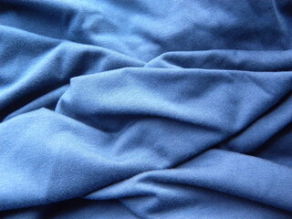 Blue color cotton fabric with wrinkles