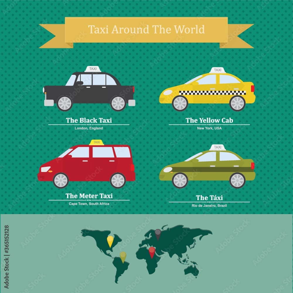 Sticker taxi around the world infographic