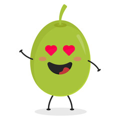Cute flat cartoon olive illustration. Vector illustration of cute olive with a smiling expression. 