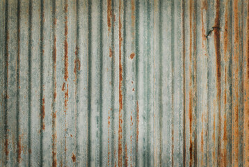 Old zinc wall texture background, rusty on galvanized metal panel sheeting.