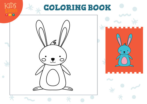 Copy and color picture vector illustration, exercise. Funny cartoon rabbit