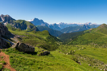 Fototapeta na wymiar Dolomites landscape in spring, passo giau