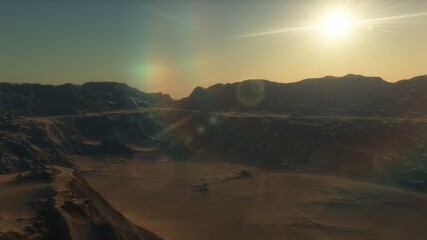 Fototapeta premium science fiction wallpaper, cosmic landscape, realistic exoplanet, beautiful alien planet in far space, detailed planet surface 3d render
