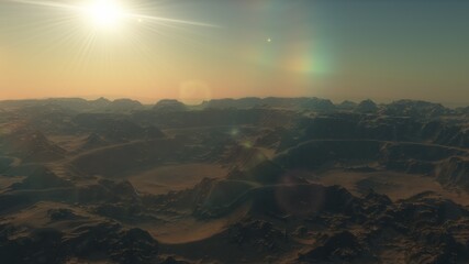 science fiction wallpaper, cosmic landscape, realistic exoplanet, beautiful alien planet in far space, detailed planet surface 3d render