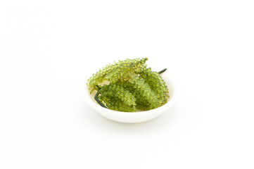 Sea grapes isolated on white background, Sea grapes seaweed, Healthy food.