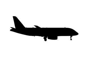 silhouette of the aircraft coming in to land with the landing gear released