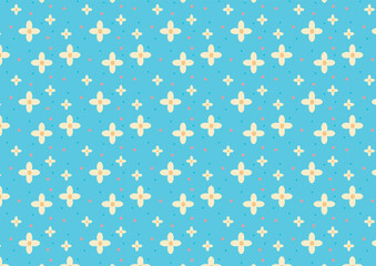 Blue seamless flower retro style pattern, vanilla simple stylized flowers on blue background
