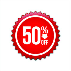 vector 50% Off, Hot Sale Tag Red, Special Offer, sticker with 50 percent off in a flat design. 