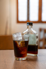 cold brew coffee glass with ice cube