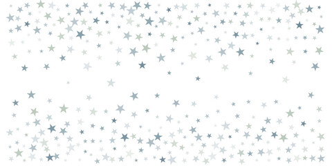 silver stars background, sparkling christmas lights confetti falling isolated on white. magic shining Flying stars glitter cosmic backdrop, sparkle vector border