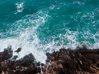 Wild rocky place. Aerial view. Sea waves