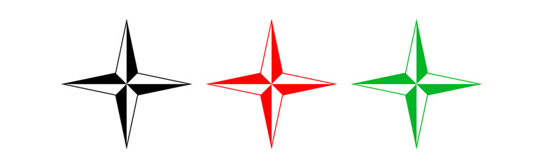 Vector set of compas icon in black, red and green colors. Vector logo, illustration isolated on white background. © artisttop