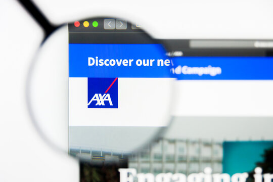 Richmond, Virginia, USA - 9 May 2019: Illustrative Editorial of AXA Equitable Holdings Inc website homepage. AXA Equitable Holdings Inc logo visible on display screen.