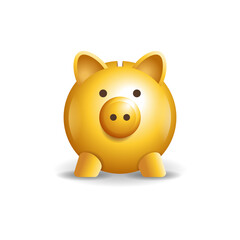 Piggy bank in golden 3D style - finance, economy, banking, deposit concept - isolated vector illustration