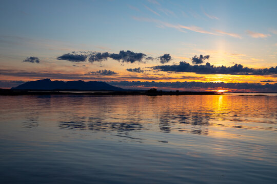 Midnight sun on Helgeland in northern Norway