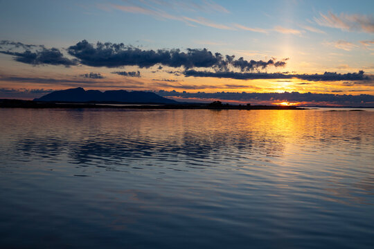 Midnight sun on Helgeland in northern Norway