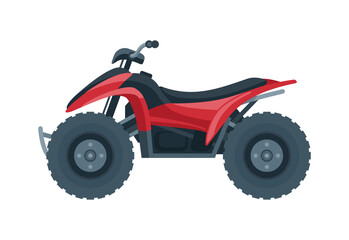 Quad bike vector - side view of four-wheeled motorcycle in flat style - isolated icon transportation