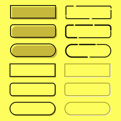 Collection empty web buttons. Yellow buttons for internet, web apps, sites and other. Set of internet templates in yellow color, isolated on yellow background