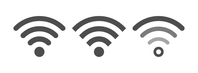 Set of three modern wifi icons. Vector illustration, white background.