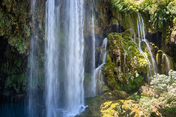 Crystal clear water of waterfall shot with long exposure. Yerkopru waterfall, Ermenek river, Mut, Mersin province,Turkey