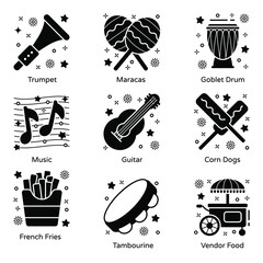 
Carnival and Musical Instrument Glyph Icons Pack 
