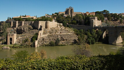 Fototapeta na wymiar View of San Martin's Bridge over the river Tagus in Toledo,Castile–La Mancha,Spain,Europe 