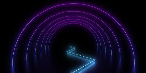 3D abstract background with neon lights. 3d illustration