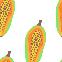 Exotic fruit pattern. Vector seamless background made in funny doodle style. Clipart food elements. Hand painted elements.