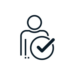 Check mark, approved with people outline icons. Vector illustration. Editable stroke. Isolated icon suitable for web, infographics, interface and apps.
