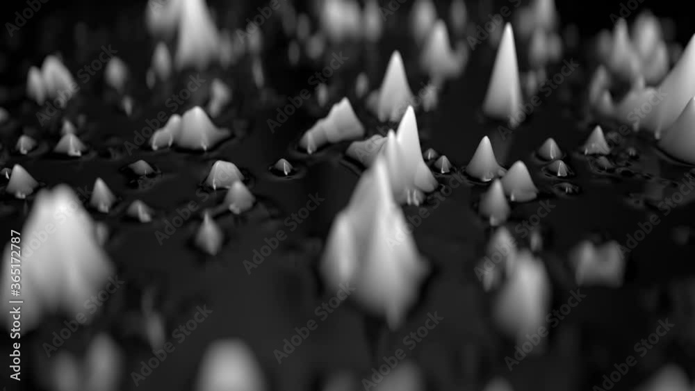 Poster abstract black and white ferrofluid stylized liquid shape. black liquid surface with white peaks. ma