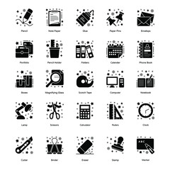 
Stationery Icons In Modern Solid Style 

