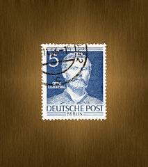 Postage stamp from the FRG Berlin. Printed on 01/24/1952. Otto Lilienthal, engineer and aviation pioneer.