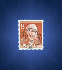 Postage stamp from the FRG Berlin. Printed on 07.03.1953. Theodor Fontane.