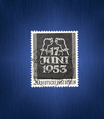 Postage stamp from the FRG Berlin. Printed on 08/17/1953. National uprising on June 17 in the GDR and East Berlin.