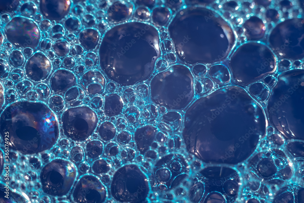 Aufkleber Beautiful abstract blue bubbles background pattern texture for design . Macro view.