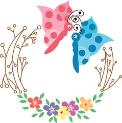 Couple of butterflies with spring round frame
