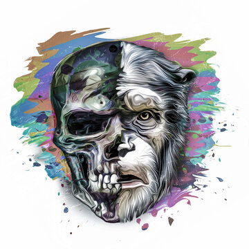 face of a skull and monkey with mask