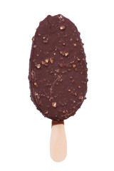 Chocolate glazed popsicle with nuts