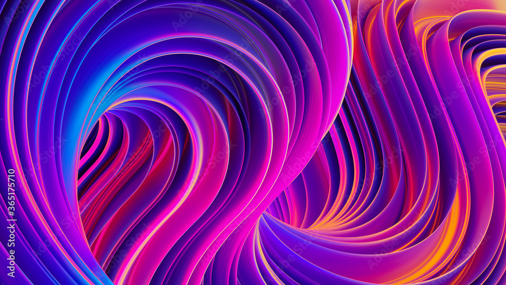 Poster Abstract 3D liquid background. Fluid design backdrop. Trendy composition in modern ultra violet holographic colors. Bright vibrant twisted shapes in motion. 3D rendering.