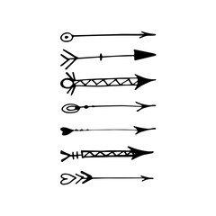 Hand-draw black arrows set. Cute doodle.